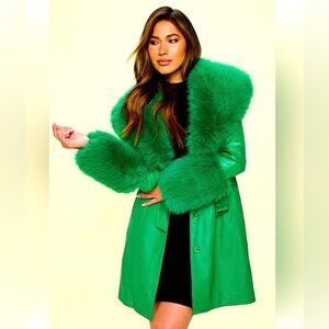 Arya Faux Leather Kelly Green Coat sz s NWT